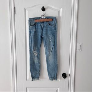 ZARA - Ripped Lightly Washed Fringe Jeans